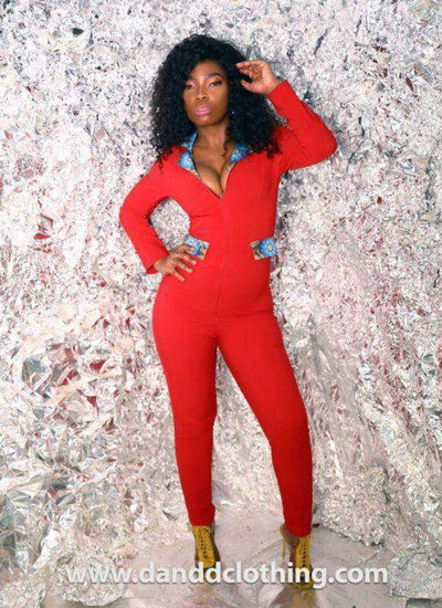 African wolf print Red Jumpsuit-AFRICAN WEAR FOR WOMEN,Jumpsuits,Red,Women Jumpsuit