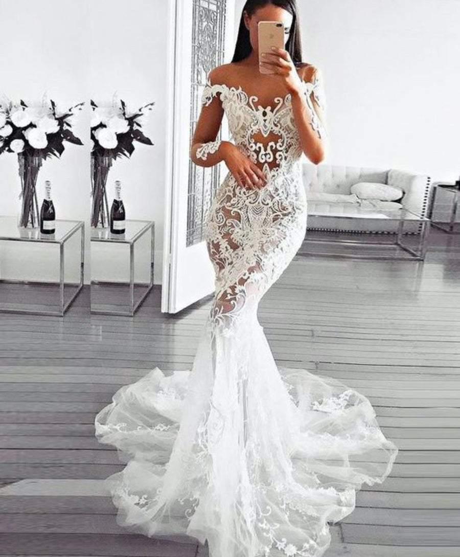 Mermaid Wedding Gown With Lace – D&D Clothing