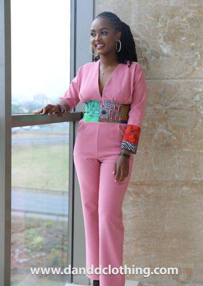 African patched Pink Jumpsuit-AFRICAN WEAR FOR WOMEN,Jumpsuits,Pink,Women Jumpsuit