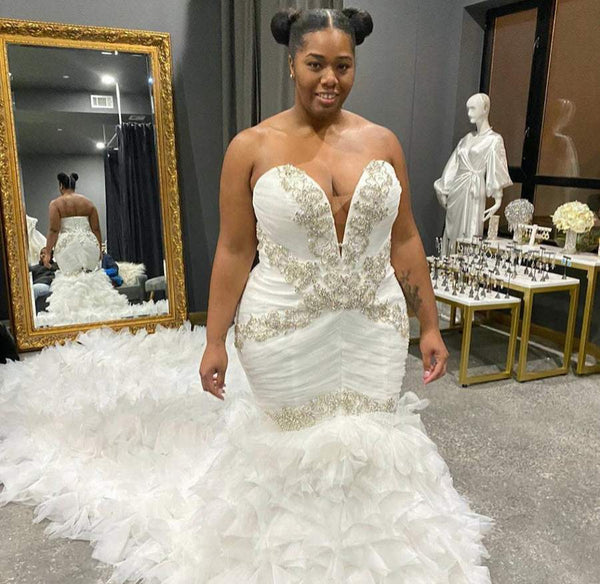 swarovski mermaid wedding dress Mermaid Swarovski Plus Size Wedding Gown S / White / Lace