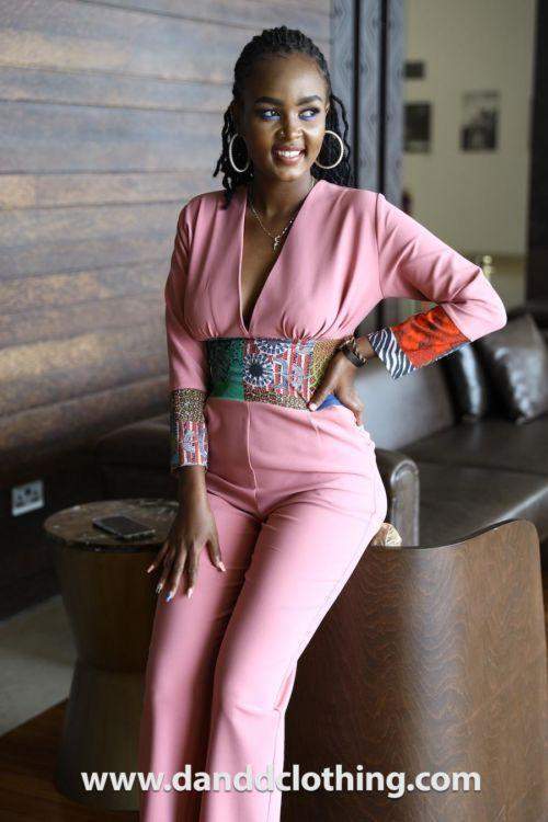 African patched Pink Jumpsuit-AFRICAN WEAR FOR WOMEN,Jumpsuits,Pink,Women Jumpsuit