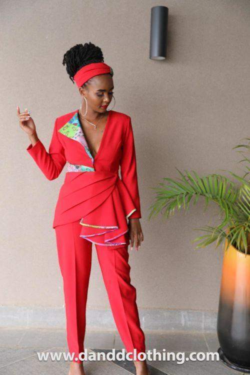 African patched design Red Suit D D Clothing