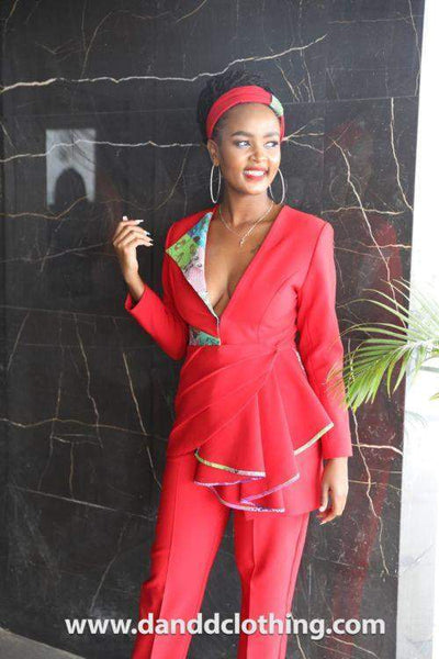 African patched design Red Suit-african wear,AFRICAN WEAR FOR WOMEN,Ladies Suits,Red