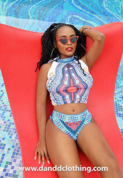 African Dashiki Swimsuit-AFRICAN WEAR FOR WOMEN,Blue,Swimsuits for Women