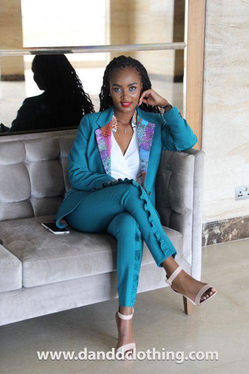 African patched blue trouser Suit L / XL / Stretchy African patched blue trouser Suit L / XL / Stretchy