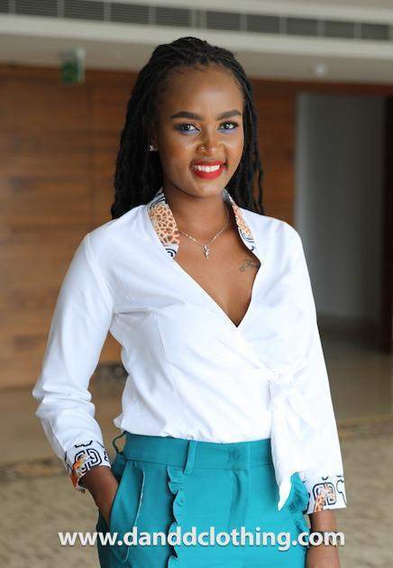Office White Shirt with Animal Print-danddclothing-AFRICAN WEAR FOR WOMEN,Female Tops,Tops