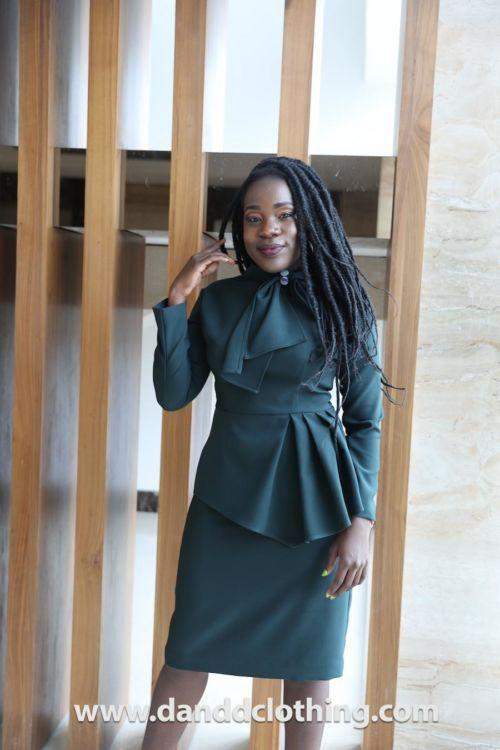 Green Stretchy Office Dress-AFRICAN WEAR FOR WOMEN,Dresses