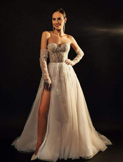 Princess Beige Wedding Dress-danddclothing-Classic Elegant Gowns,Mermaid,Royal Wedding Dresses,White