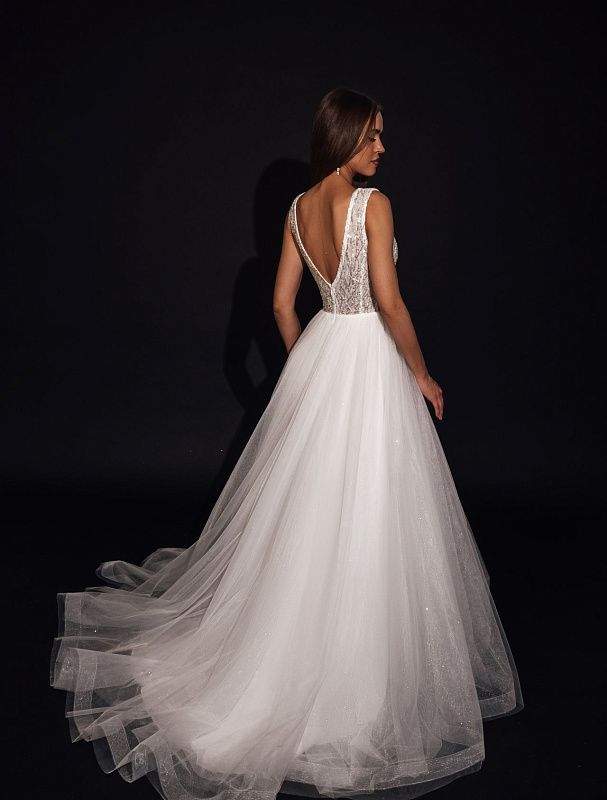 Sleeveless Plunging V-Neck A-Line Wedding Dress-danddclothing-Classic Elegant Gowns,Mermaid,Royal Wedding Dresses,White