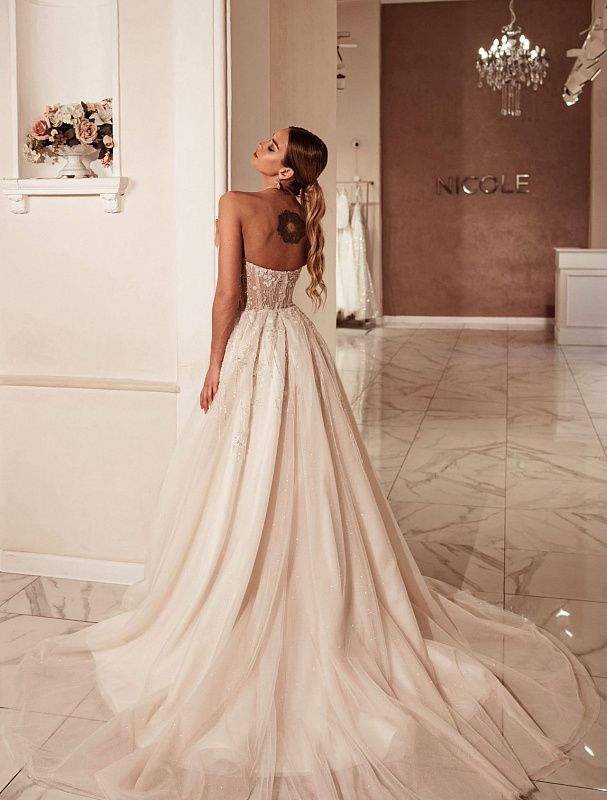 blue dress for baby girl Strapless Sweetheart Neck Lace Chiffon Wedding Dress main image 0