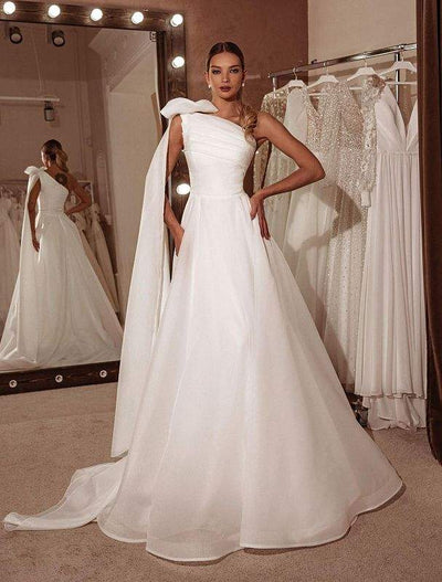 One-Shoulder Wedding Dress-danddclothing-Classic Elegant Gowns,Mermaid,Royal Wedding Dresses,White