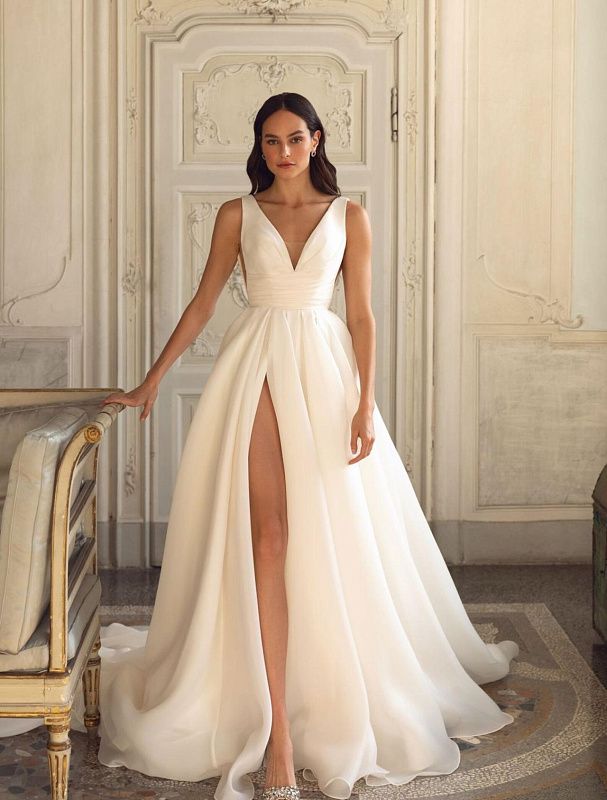 High Side Slit White Wedding Dress