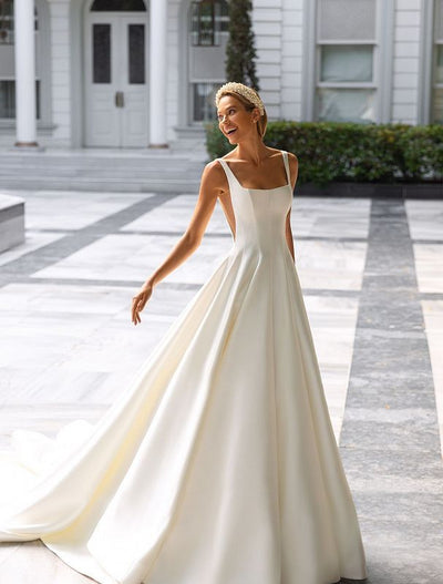 Ivory A-line Square Neck White Wedding Dress