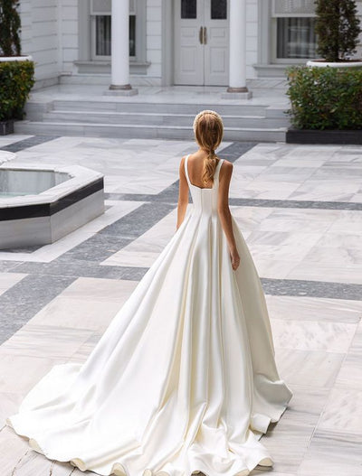 Ivory A-line Square Neck White Wedding Dress