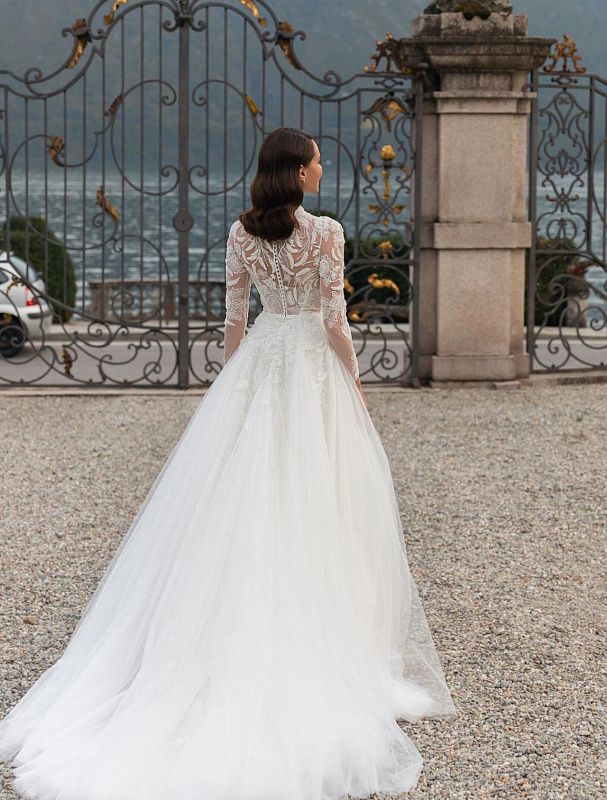 Long Sleeve Floral beaded White Wedding Dress| Wedding Gowns XXL / White / Satin