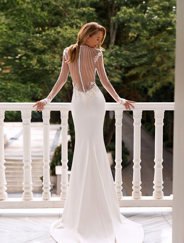 Sexy Backless Fit and Flare White Wedding Dress| Wedding Gowns L / White / Satin Sexy Backless Fit and Flare White Wedding Dress| Wedding Gowns L / White / Satin