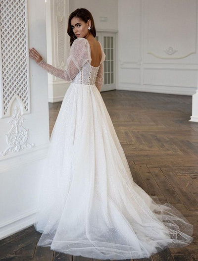 Fancy Pearl Beaded White Wedding Dress