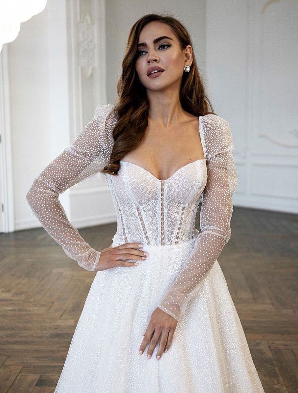 Fancy Pearl Beaded White Wedding Dress