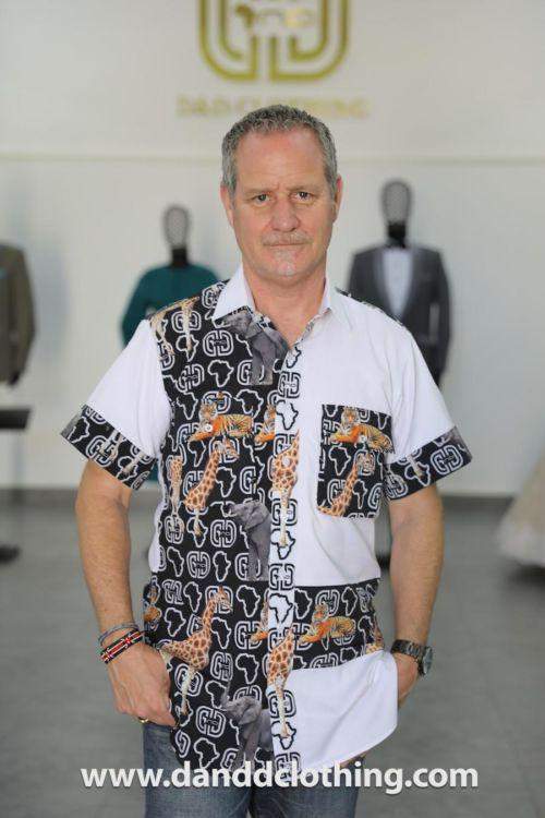 African Men's Shirt With Animals-danddclothing-African Men Shirts,African Wear for Men,White
