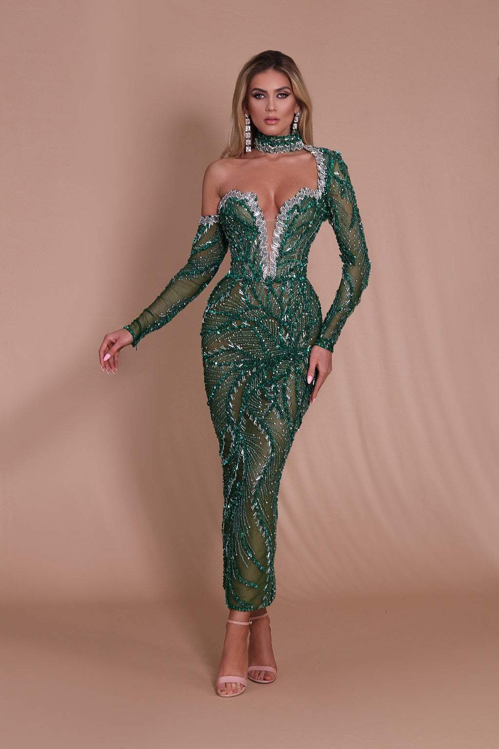 Bottle Green Evening Dress-danddclothing-Classic Elegant Gowns,Evening Dresses,Long