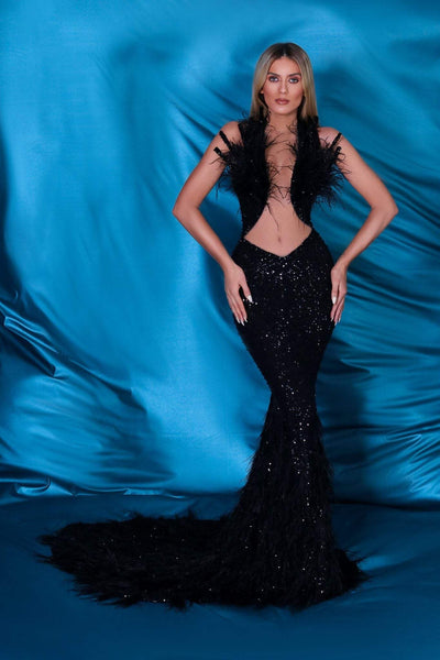 Black Mermaid Evening Dress-danddclothing-Classic Elegant Gowns,Evening Dresses,Long