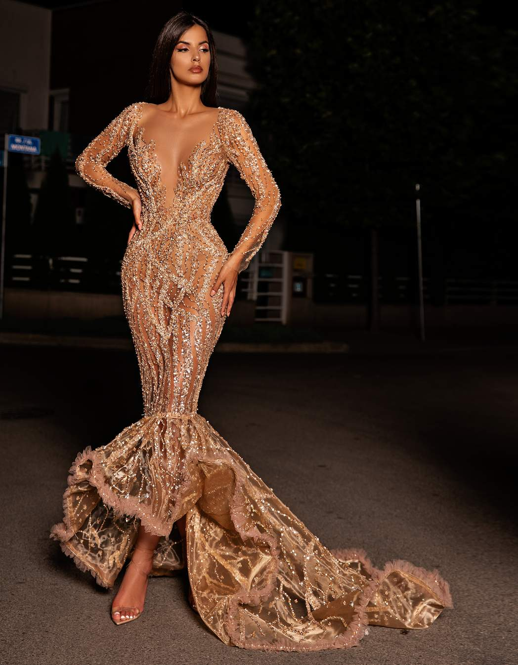 Beige Net Evening Dress | Latest Evening Dresses XXL / Beige / Lace Beige Net Evening Dress | Latest Evening Dresses XXL / Beige / Lace
