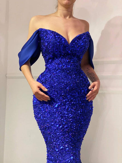 Sparkly Blue Evening Dress-danddclothing-Classic Elegant Gowns,Evening Dresses,Long