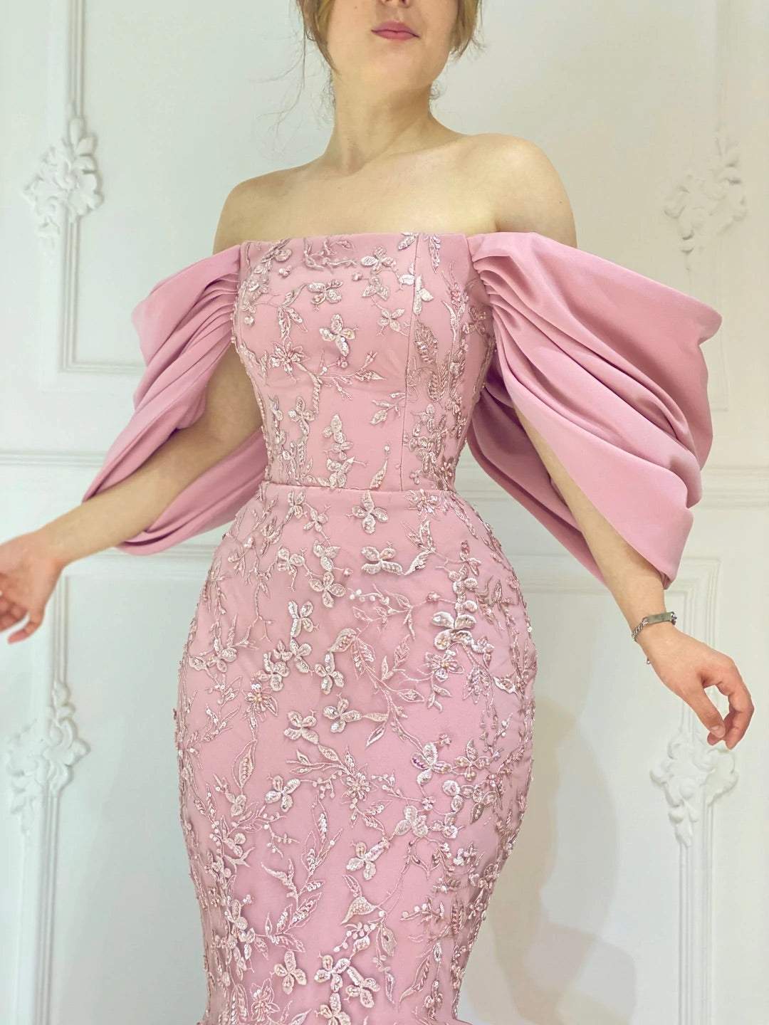 Delightful Baby Pink Evening Dress-danddclothing-Classic Elegant Gowns,Evening Dresses,Long