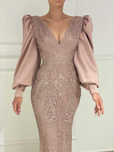 Crepe Pink Evening Dress-danddclothing-Classic Elegant Gowns,Evening Dresses,Long