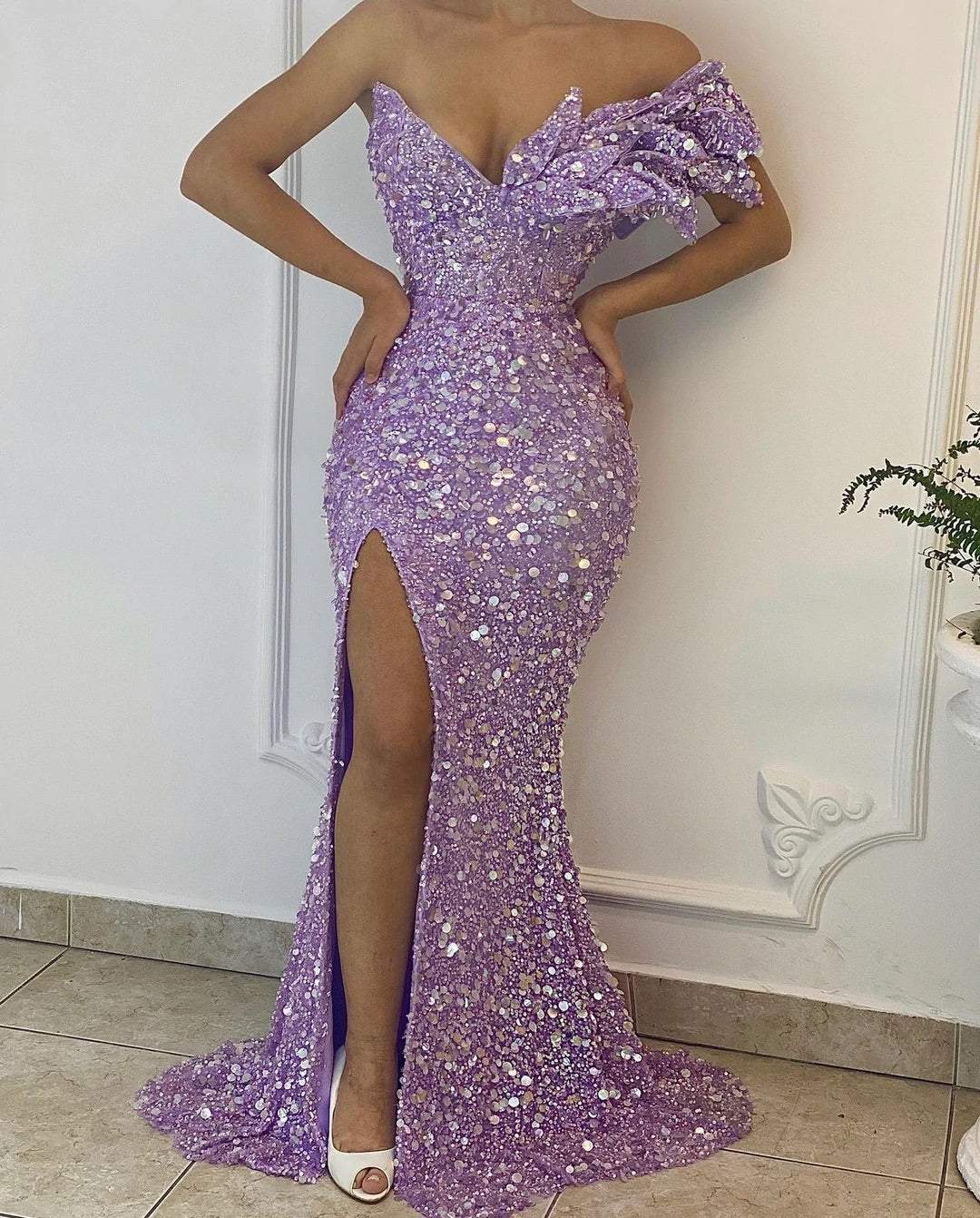 strapless open back dress Mermaid Orange Spaghetti Straps Sequins Prom Dress, Orange / 6