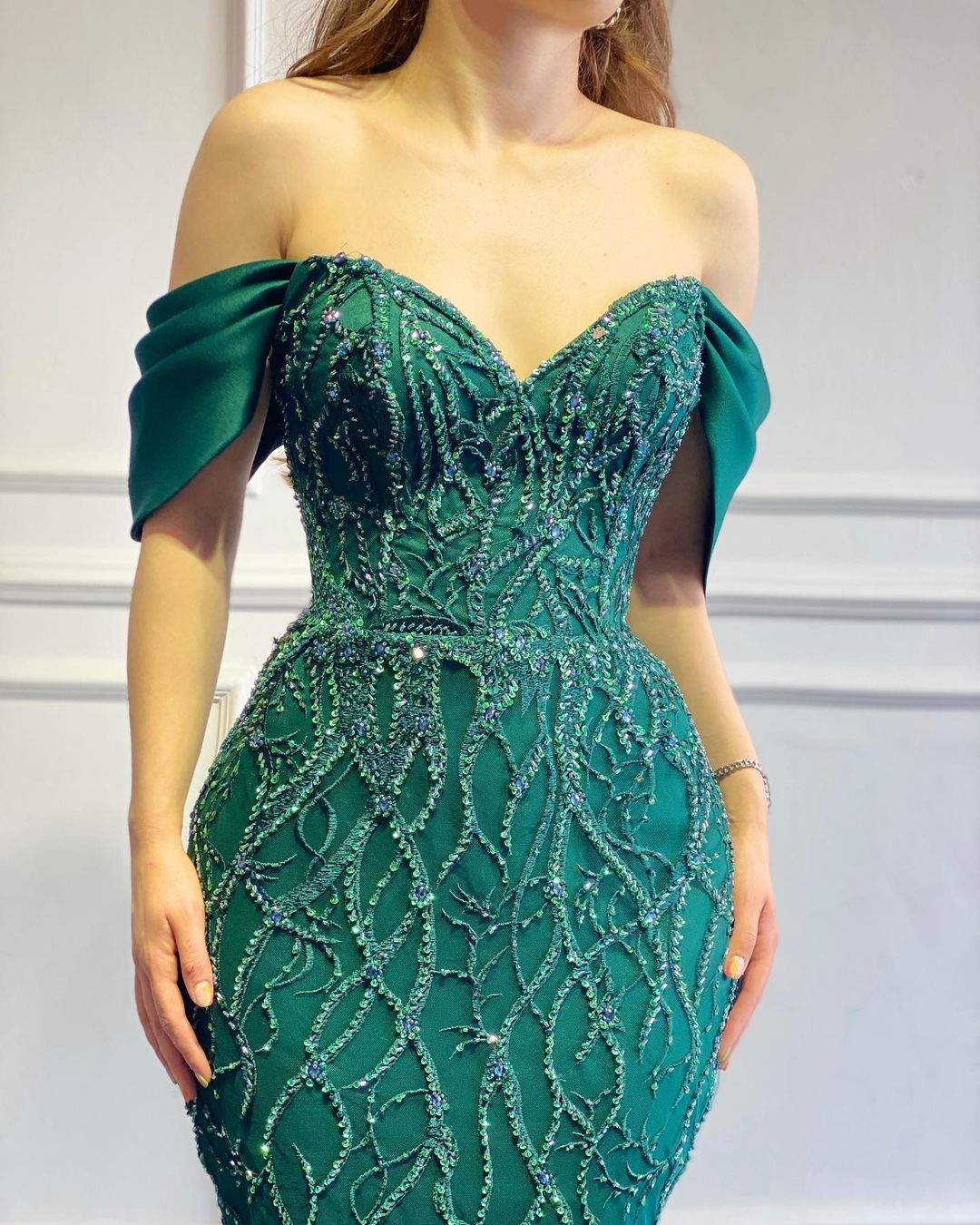Olive Green Evening Dress-danddclothing-Classic Elegant Gowns,Evening Dresses,Long