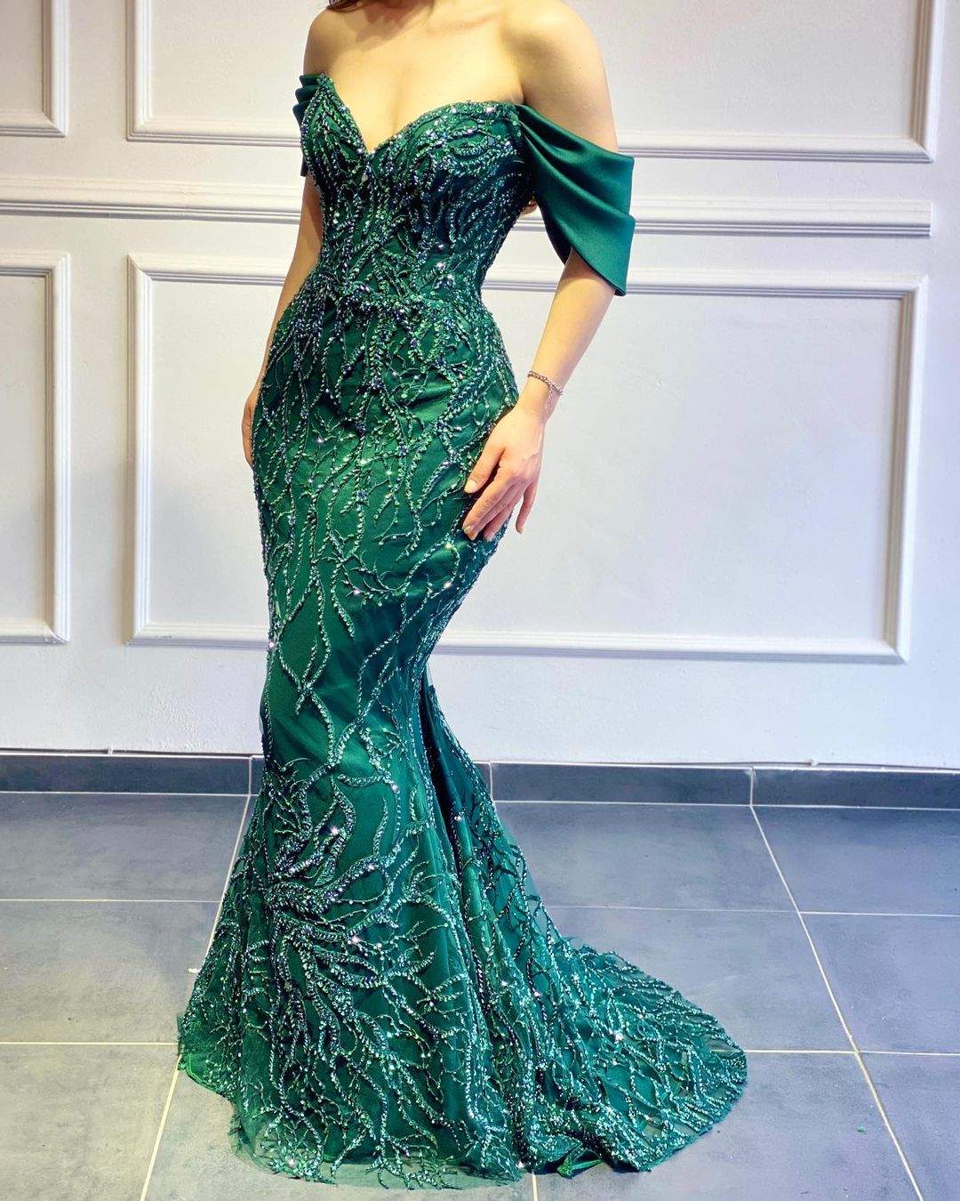Olive Green Evening Dress - Main Image