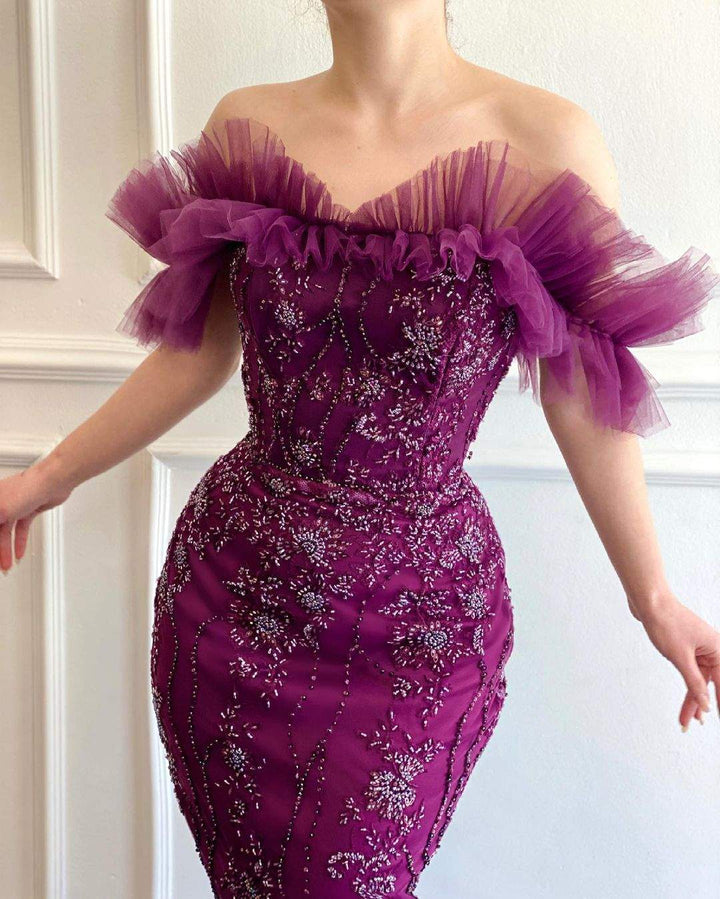 doux purple ruffled trim pleated midi dress Doux Purple Ruffled Trim Pleated Midi Dress, S / Purple