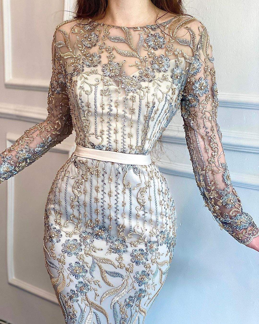 Rich Grey Evening Dress| Latest Evening Dresses M / Grey / Lace