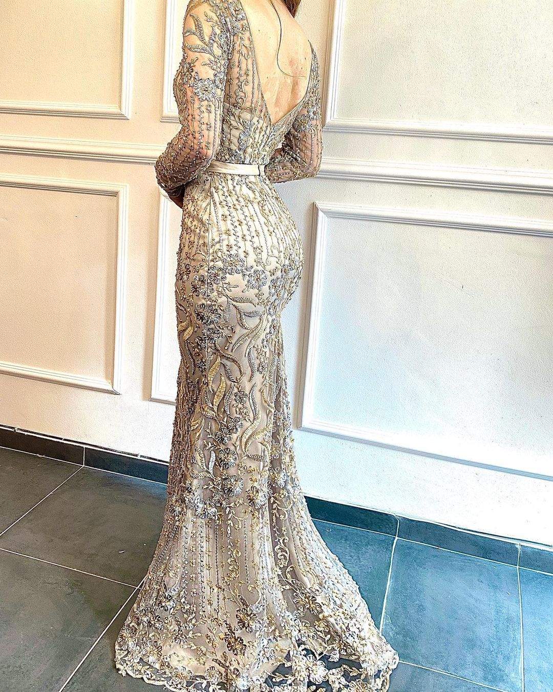 Rich Grey Evening Dress| Latest Evening Dresses M / Grey / Lace