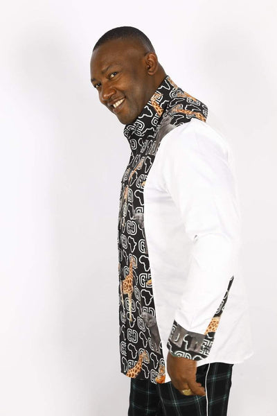 African animal print long sleeve-danddclothing-African Men Shirts,African Wear for Men,White