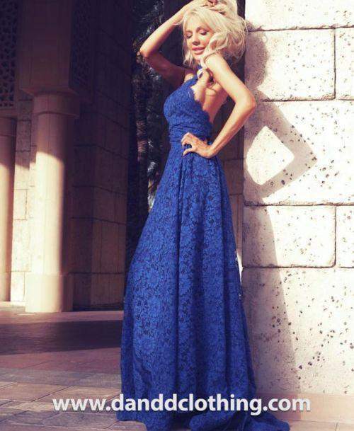 Blue Evening Dress from Lace-Blue,Classic Elegant Gowns,Dresses,Evening Dresses,Long