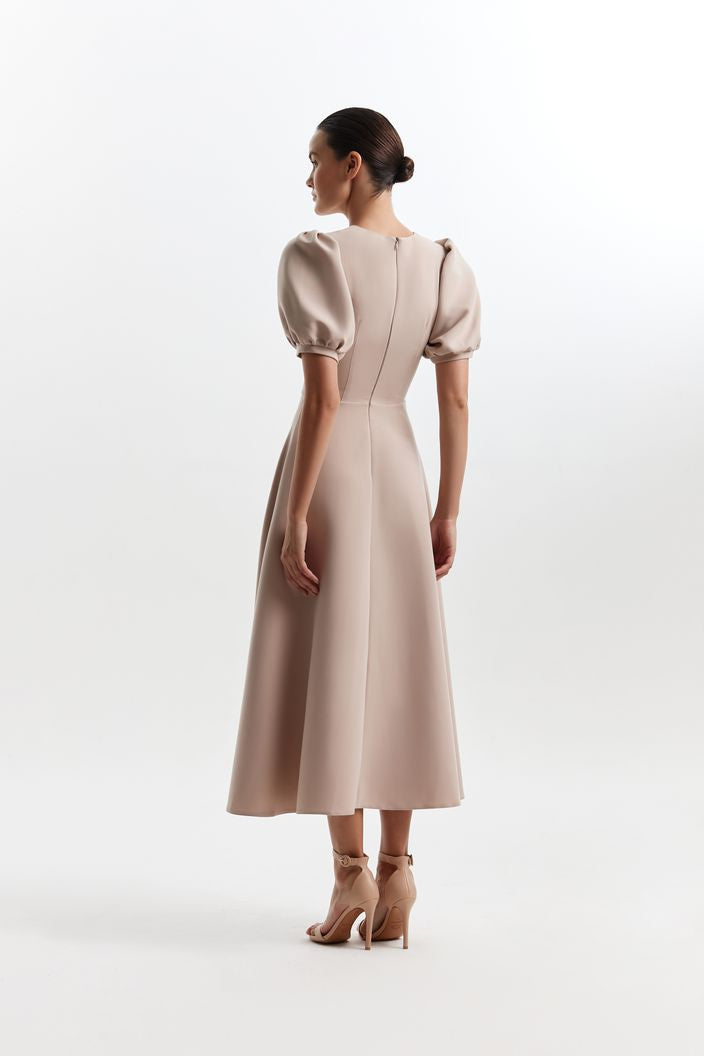 Off White High Neck And Puffy Sleeves Evening Dress| Evening Dress – D&D  Clothing