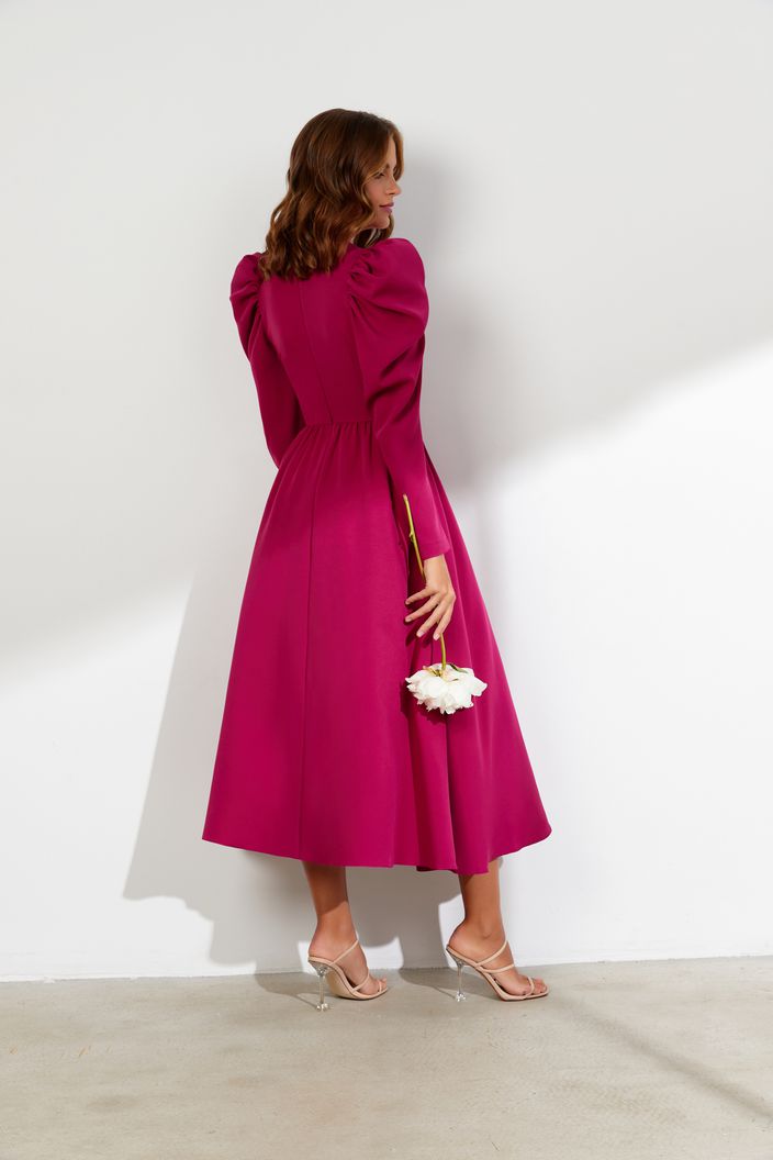 strapless open back dress Gracious Pink Puffy Sleeves Evening Dress