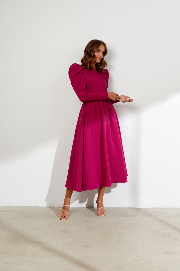 Gracious Pink Puffy Sleeves Evening Dress