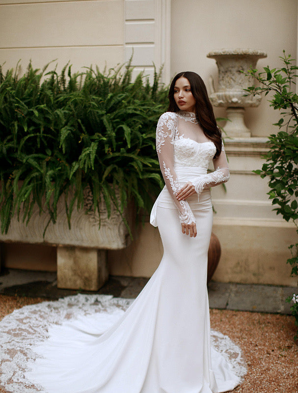 Trendy Detachable Sleeves White Wedding Dress| Wedding Gowns S / White / Satin