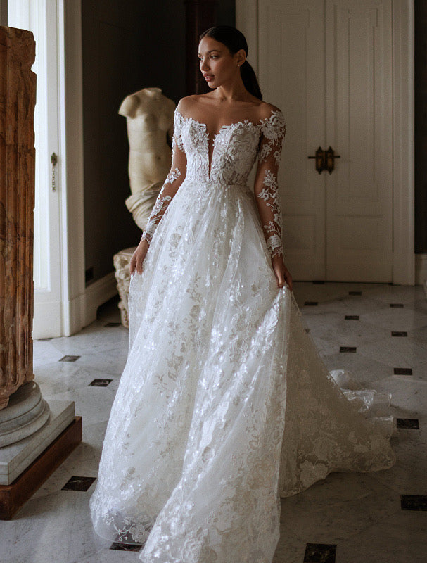 princess long sleeve ball gown wedding dresses White Sleeves Sparkly White Dress| Wedding Gowns XXXL / White / Satin Size:12
