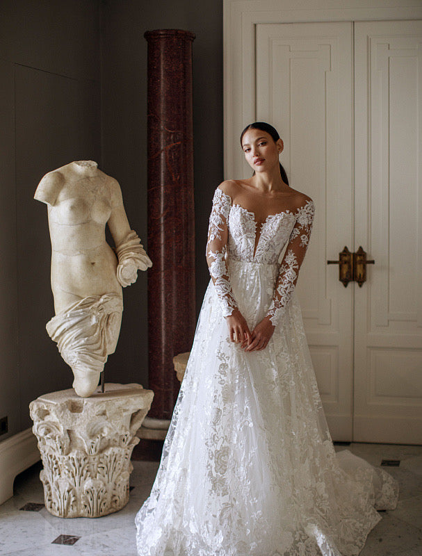 Princess White Long Sleeves Sparkly Ball Gown White Wedding Dress| Wedding Gowns XXXL / White / Satin