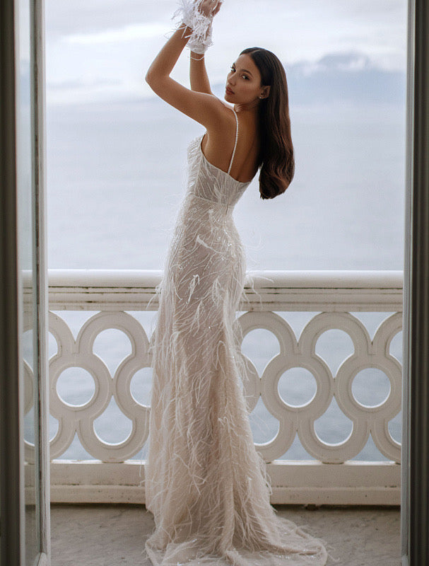 Ivory Feather  White Wedding Dress