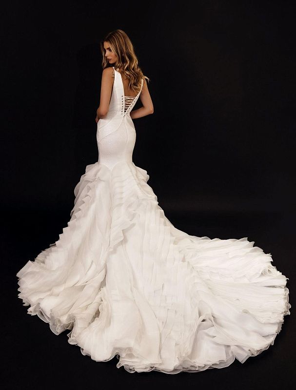 Layer Ruffle Mermaid Fishtail White Wedding Dress| Wedding Gowns XXL / White / Satin Layer Ruffle Mermaid Fishtail White Wedding Dress| Wedding Gowns XXL / White / Satin