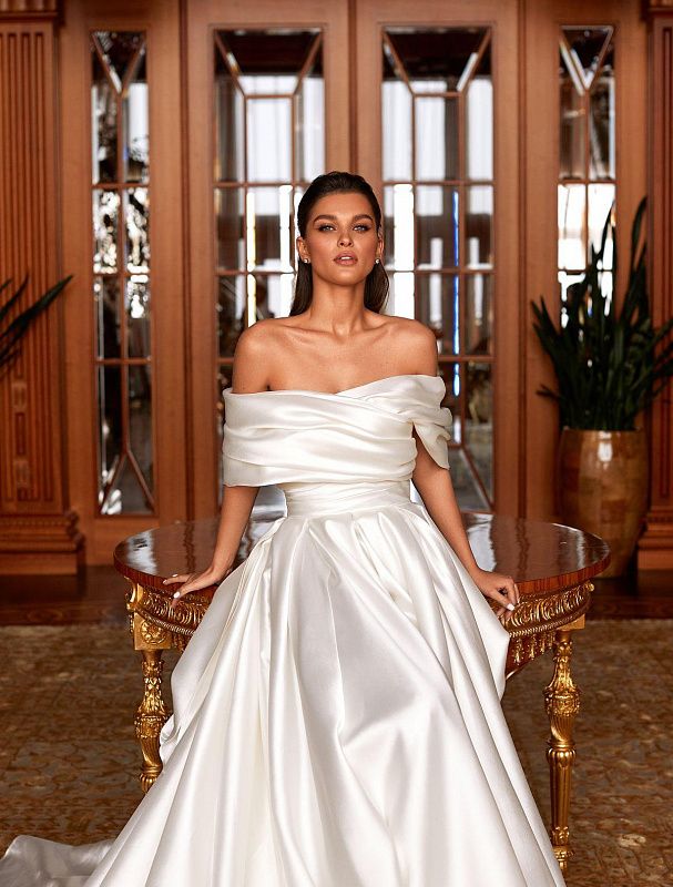 white off shoulder wedding dress Impressive Off-Shoulder White Wedding Dress| Wedding Gowns S / White / Satin