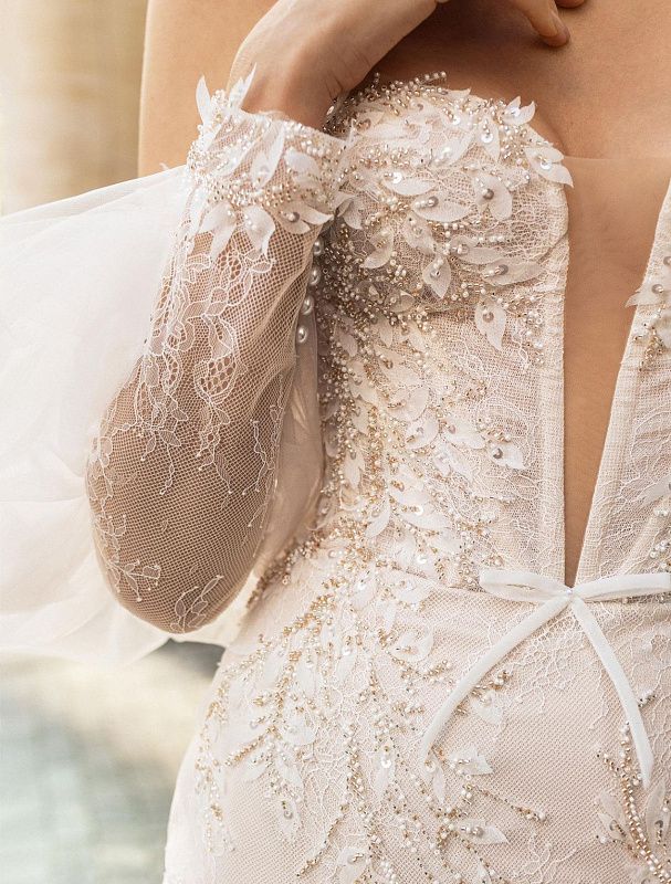 bold lace wedding dress Lace V-Neck Mermaid Bridal Gown by Adrianna Papell 31217