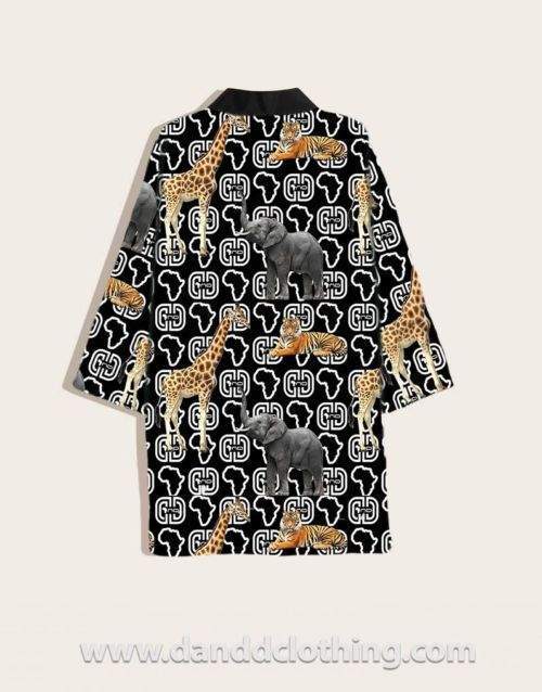 Long Kimono African Black Animal-African Wear for Men,AFRICAN WEAR FOR WOMEN,Kimono,Multicolor
