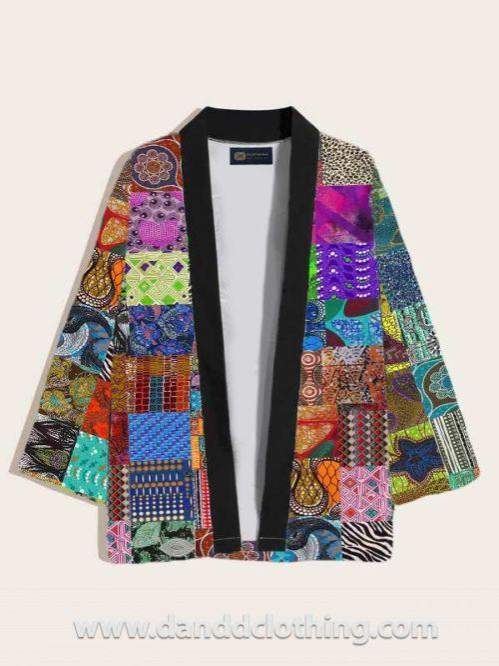 African Kimono Patched Print-African Wear for Men,AFRICAN WEAR FOR WOMEN,Kimono,Multicolor