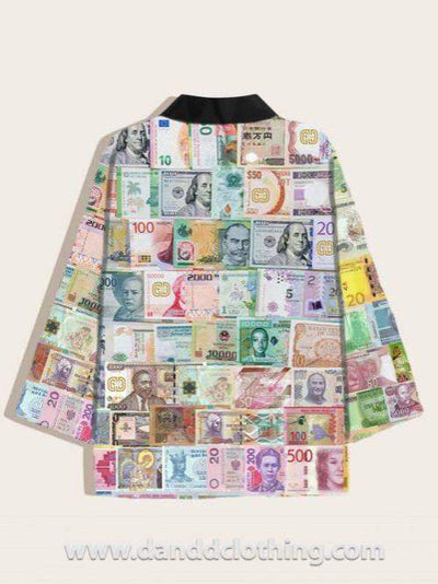 African Kimono Money Print-African Wear for Men,AFRICAN WEAR FOR WOMEN,Gold,Kimono